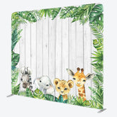 Aperturee - Aperturee Monstera Safari Animals Wooden Pillow Case Backdrop